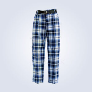 Pantalón Bóxer Escolar Escocés Blanco con Azul Rey