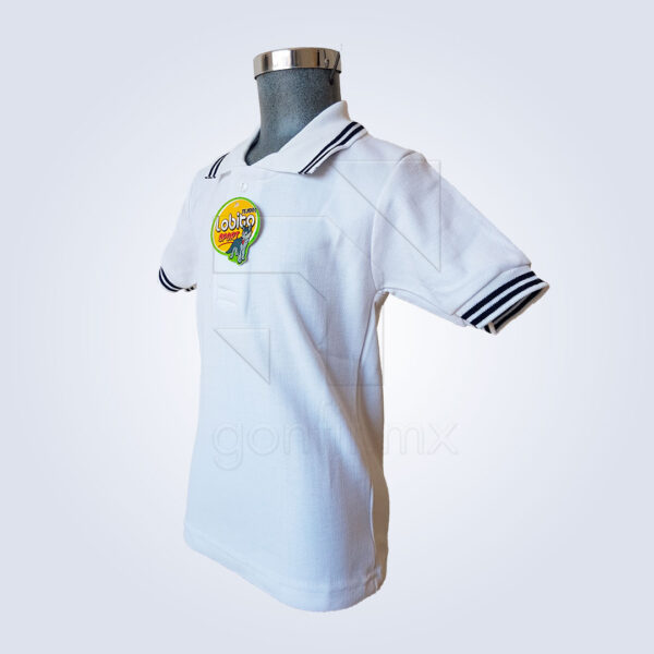 Playera Lobito Escolar Blanca Líneas Azul Marino